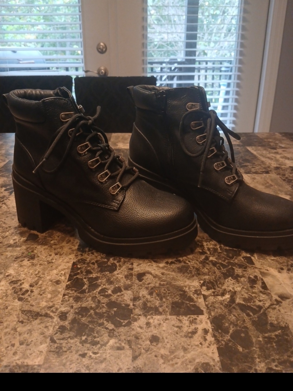 Women's Black Chunky Lace-Up Ankle Boots